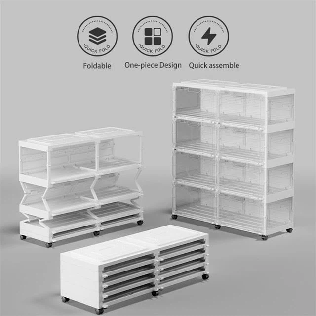 Drop Front Shoebox With LED Lights, A Stackable Plastic Shoebox With Transparent Door, Shoe Cabinet And Shoebox, For Sneaker Display, 8cubes Clear